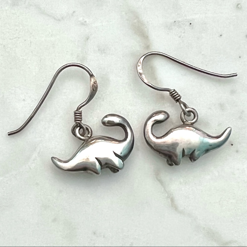 Brontosaurus Dinosaur Sterling Silver 925 Dangle Earrings